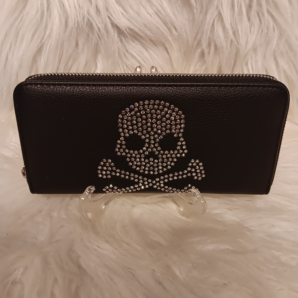 Black Rhinestone Skull Women's Accordion Wallet